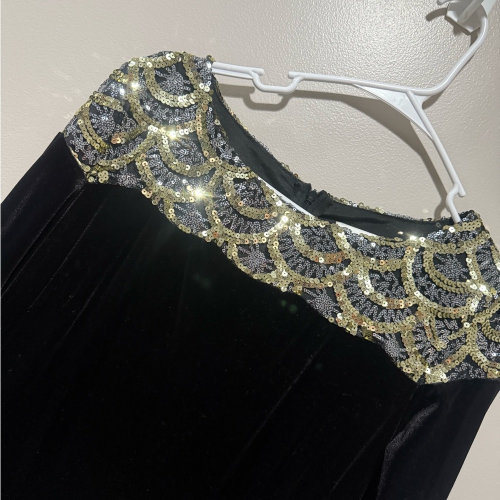 Black Velvet Dress with Gold Sequin Yoke